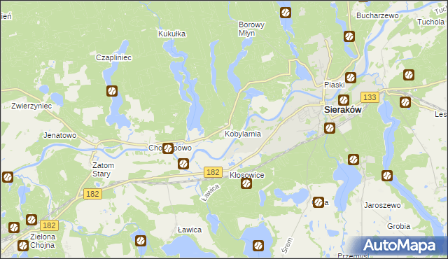 mapa Kobylarnia gmina Sieraków, Kobylarnia gmina Sieraków na mapie Targeo