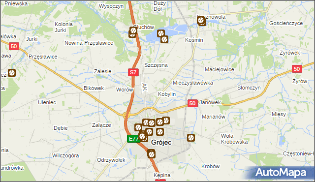 mapa Kobylin gmina Grójec, Kobylin gmina Grójec na mapie Targeo