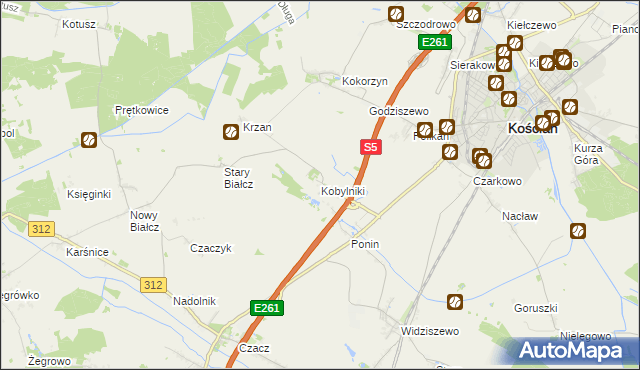 mapa Kobylniki gmina Kościan, Kobylniki gmina Kościan na mapie Targeo