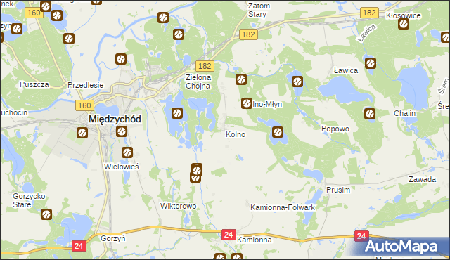 mapa Kolno gmina Międzychód, Kolno gmina Międzychód na mapie Targeo