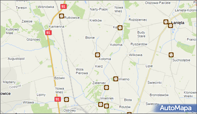 mapa Kołomia gmina Nowe Ostrowy, Kołomia gmina Nowe Ostrowy na mapie Targeo