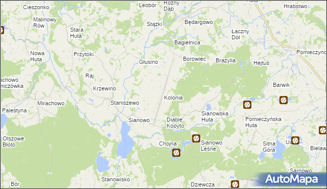 mapa Kolonia gmina Kartuzy, Kolonia gmina Kartuzy na mapie Targeo