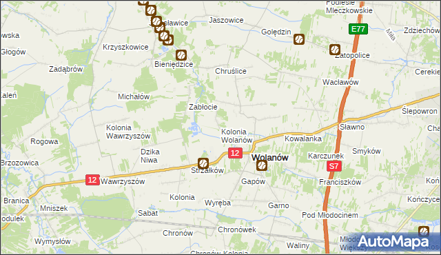 mapa Kolonia Wolanów, Kolonia Wolanów na mapie Targeo