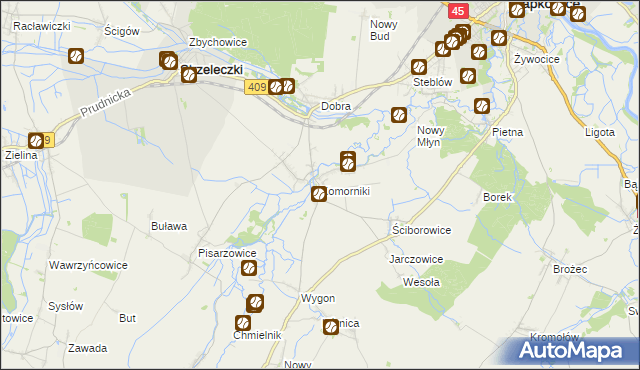 mapa Komorniki gmina Strzeleczki, Komorniki gmina Strzeleczki na mapie Targeo