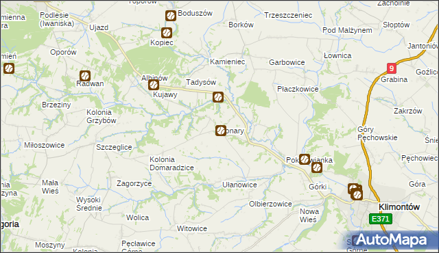 mapa Konary gmina Klimontów, Konary gmina Klimontów na mapie Targeo