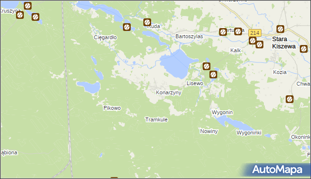 mapa Konarzyny gmina Stara Kiszewa, Konarzyny gmina Stara Kiszewa na mapie Targeo