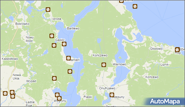 mapa Kończewo gmina Ruciane-Nida, Kończewo gmina Ruciane-Nida na mapie Targeo