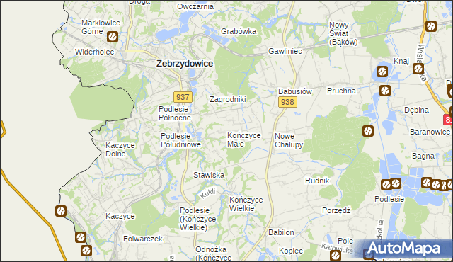 mapa Kończyce Małe, Kończyce Małe na mapie Targeo
