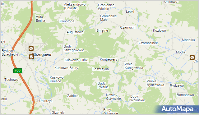 mapa Kontrewers gmina Strzegowo, Kontrewers gmina Strzegowo na mapie Targeo