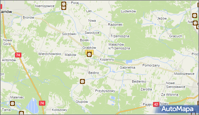 mapa Kopaniny gmina Końskie, Kopaniny gmina Końskie na mapie Targeo