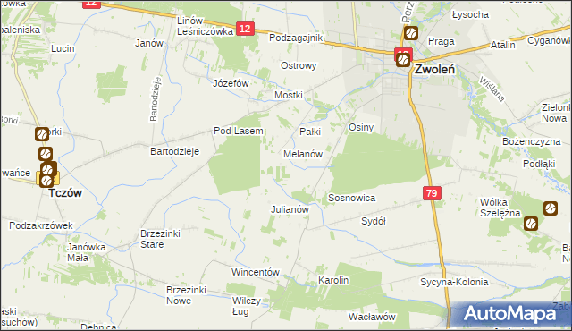 mapa Kopaniny gmina Zwoleń, Kopaniny gmina Zwoleń na mapie Targeo