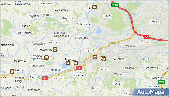 mapa Kopanka gmina Skawina, Kopanka gmina Skawina na mapie Targeo