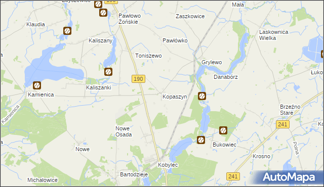 mapa Kopaszyn gmina Wągrowiec, Kopaszyn gmina Wągrowiec na mapie Targeo