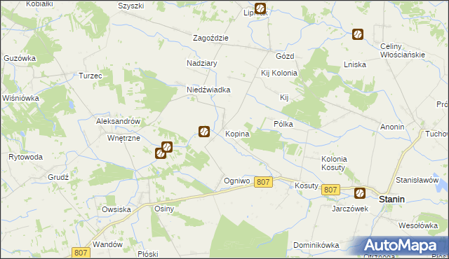 mapa Kopina gmina Stanin, Kopina gmina Stanin na mapie Targeo