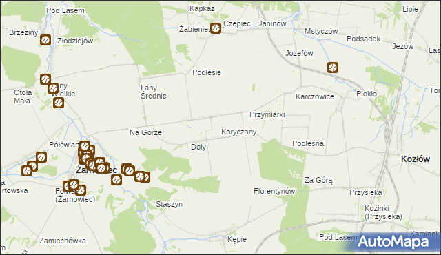 mapa Koryczany, Koryczany na mapie Targeo