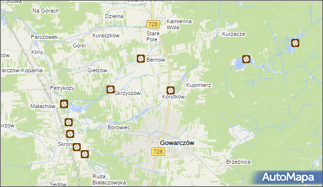 mapa Korytków gmina Gowarczów, Korytków gmina Gowarczów na mapie Targeo