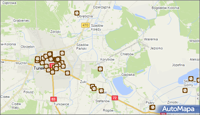 mapa Korytków gmina Turek, Korytków gmina Turek na mapie Targeo