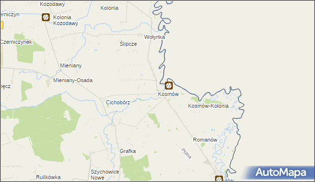 mapa Kosmów gmina Hrubieszów, Kosmów gmina Hrubieszów na mapie Targeo