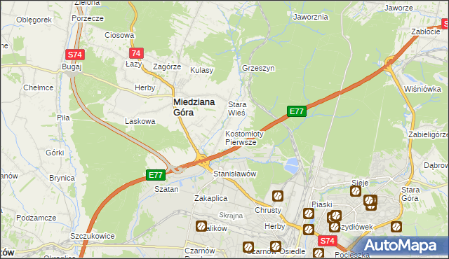 mapa Kostomłoty Pierwsze, Kostomłoty Pierwsze na mapie Targeo