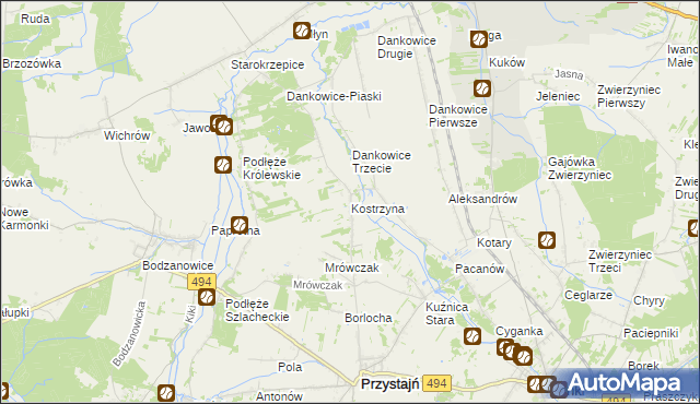 mapa Kostrzyna gmina Przystajń, Kostrzyna gmina Przystajń na mapie Targeo