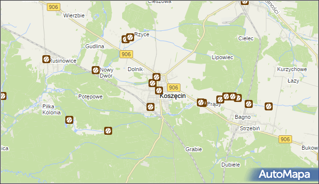 mapa Koszęcin powiat lubliniecki, Koszęcin powiat lubliniecki na mapie Targeo