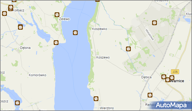mapa Koszewo gmina Stargard, Koszewo gmina Stargard na mapie Targeo