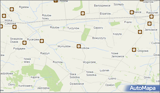 mapa Kotków gmina Grabów, Kotków gmina Grabów na mapie Targeo