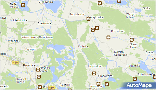 mapa Kotlarka gmina Krośnice, Kotlarka gmina Krośnice na mapie Targeo