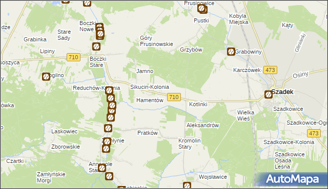 mapa Kotliny gmina Szadek, Kotliny gmina Szadek na mapie Targeo