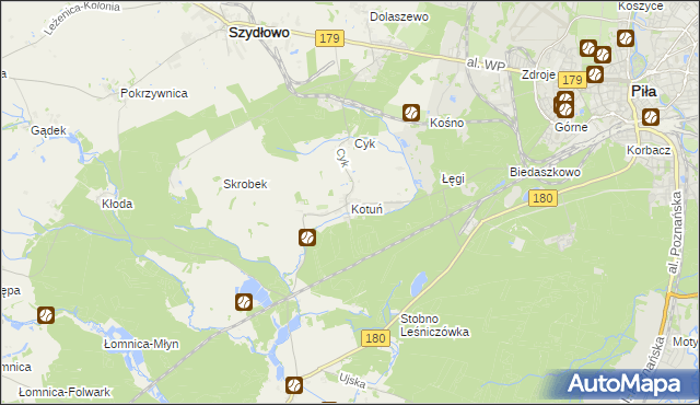 mapa Kotuń gmina Szydłowo, Kotuń gmina Szydłowo na mapie Targeo