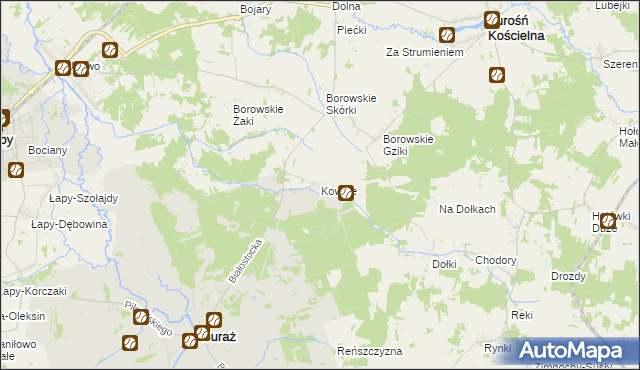 mapa Kowale gmina Suraż, Kowale gmina Suraż na mapie Targeo