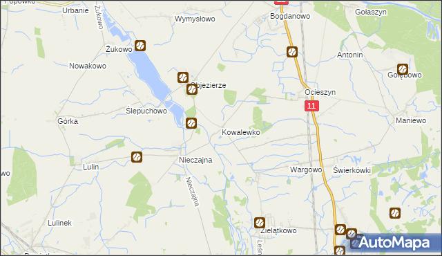 mapa Kowalewko gmina Oborniki, Kowalewko gmina Oborniki na mapie Targeo