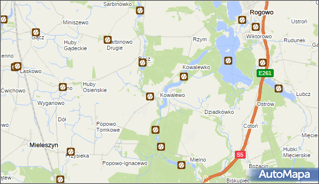 mapa Kowalewo gmina Mieleszyn, Kowalewo gmina Mieleszyn na mapie Targeo