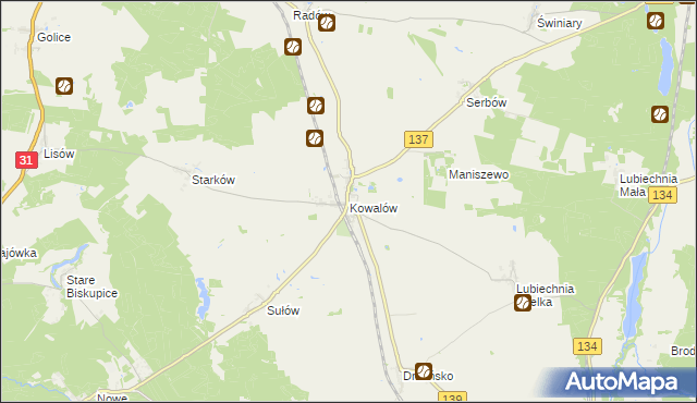 mapa Kowalów gmina Rzepin, Kowalów gmina Rzepin na mapie Targeo