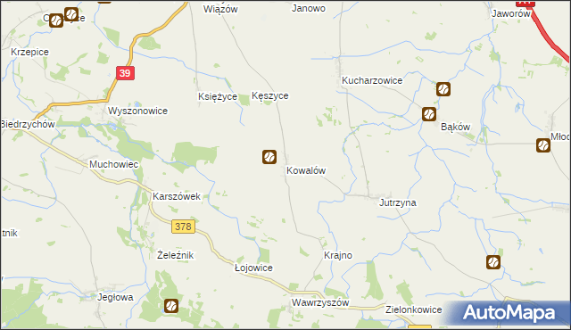 mapa Kowalów gmina Wiązów, Kowalów gmina Wiązów na mapie Targeo