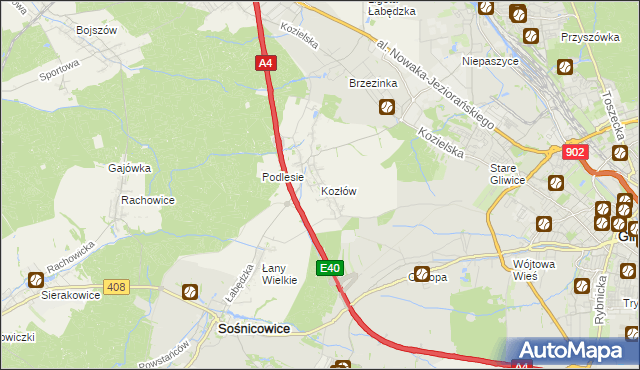 mapa Kozłów gmina Sośnicowice, Kozłów gmina Sośnicowice na mapie Targeo