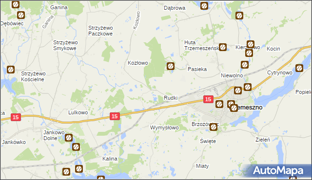 mapa Kozłówko gmina Trzemeszno, Kozłówko gmina Trzemeszno na mapie Targeo