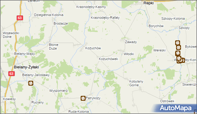 mapa Kożuchówek, Kożuchówek na mapie Targeo