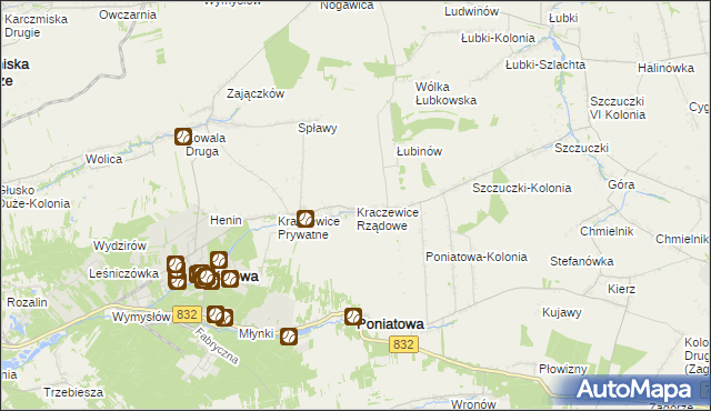 mapa Kraczewice Rządowe, Kraczewice Rządowe na mapie Targeo