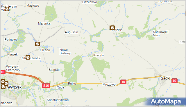 mapa Kraczki gmina Sadki, Kraczki gmina Sadki na mapie Targeo