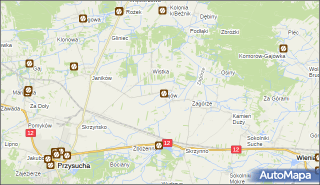 mapa Krajów gmina Przysucha, Krajów gmina Przysucha na mapie Targeo