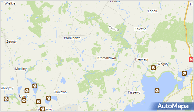 mapa Kramarzewo gmina Jeziorany, Kramarzewo gmina Jeziorany na mapie Targeo