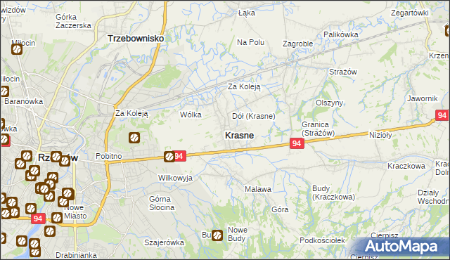 mapa Krasne powiat rzeszowski, Krasne powiat rzeszowski na mapie Targeo