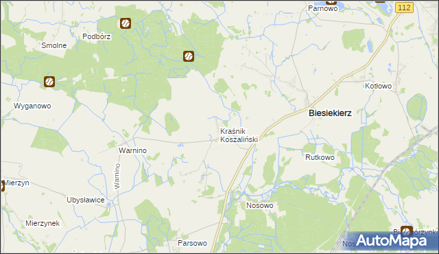 mapa Kraśnik Koszaliński, Kraśnik Koszaliński na mapie Targeo