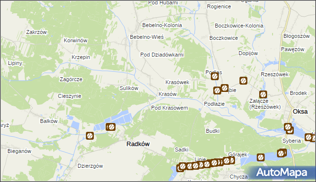mapa Krasów gmina Radków, Krasów gmina Radków na mapie Targeo