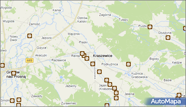 mapa Kraszewice powiat ostrzeszowski, Kraszewice powiat ostrzeszowski na mapie Targeo