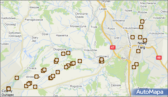 mapa Krauszów, Krauszów na mapie Targeo