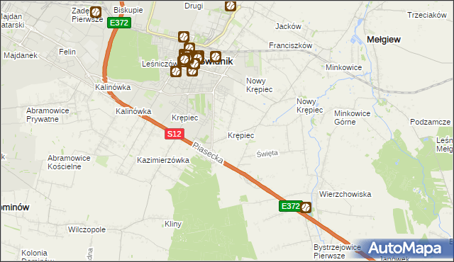 mapa Krępiec gmina Mełgiew, Krępiec gmina Mełgiew na mapie Targeo