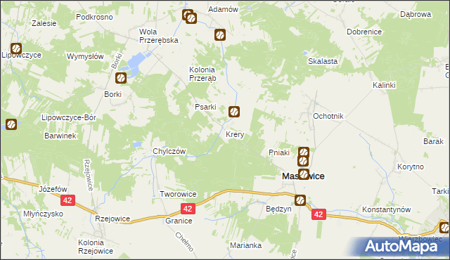 mapa Krery gmina Masłowice, Krery gmina Masłowice na mapie Targeo