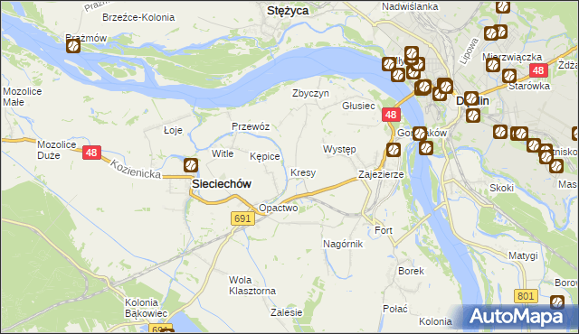 mapa Kresy gmina Sieciechów, Kresy gmina Sieciechów na mapie Targeo